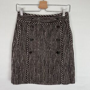 Tory Burch Zig Zag Striped Button Front Mini A Line Skirt Brown/ Cream 2